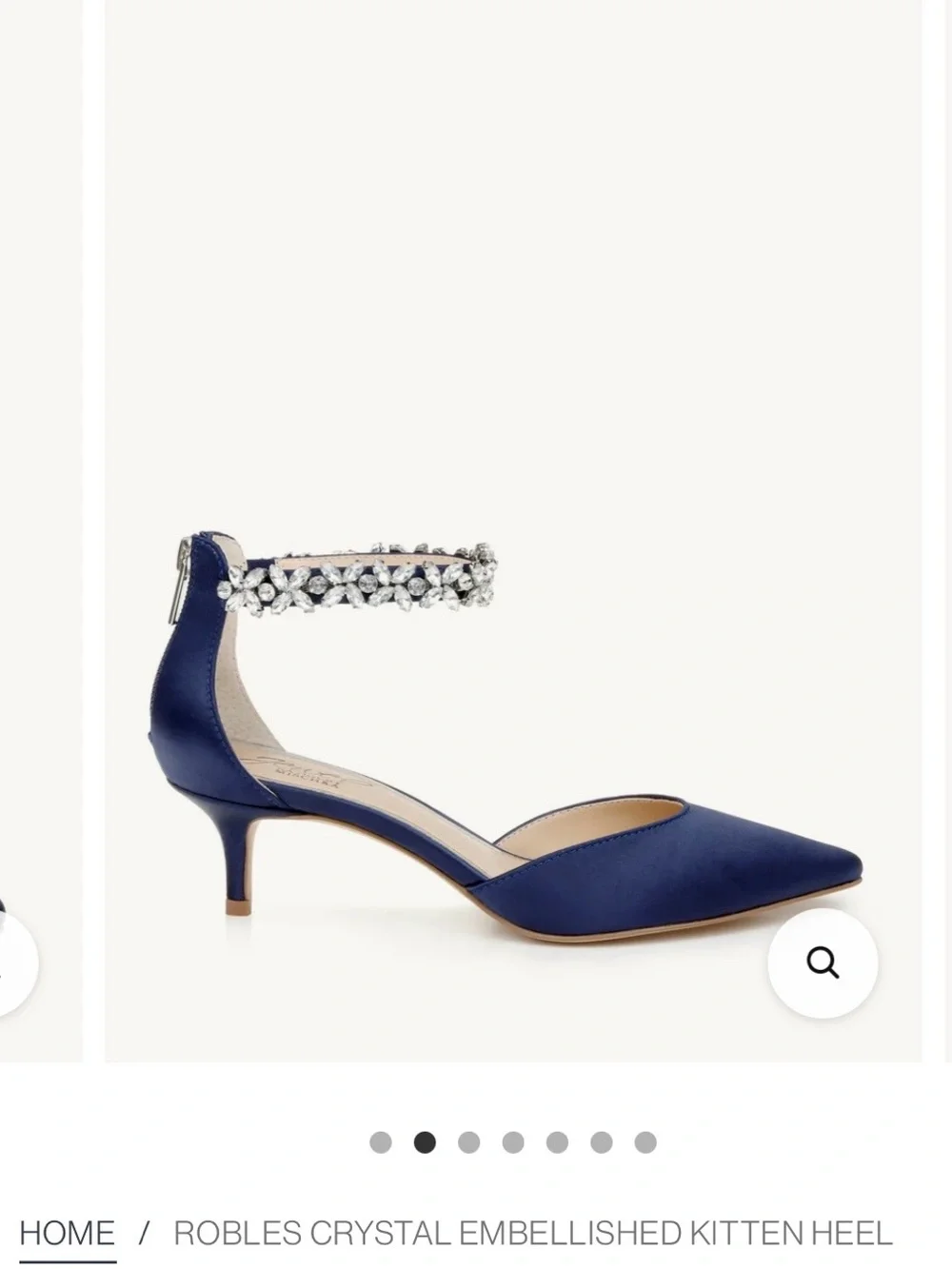 Jewel Badgley Mischka Navy Satin Crystal Embellished Kitten Heels Size 8